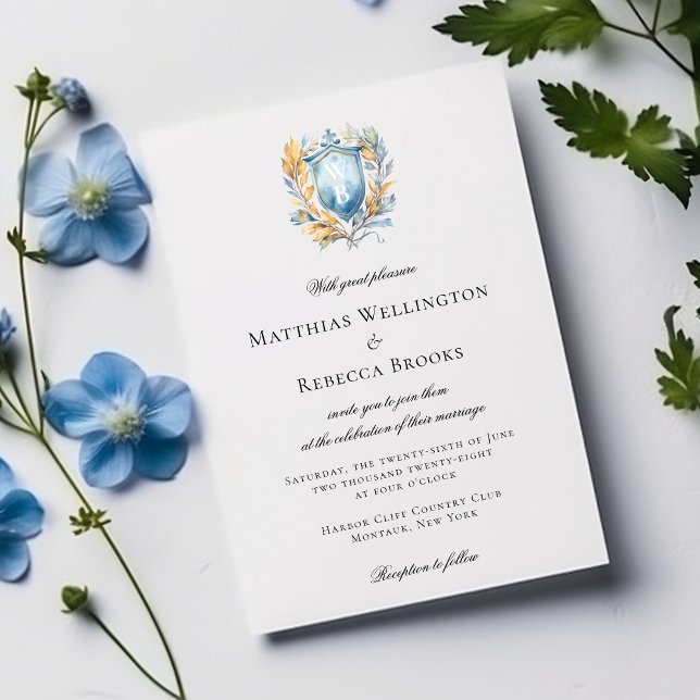 Invitation Romantique Classic Cimier Bleu Mariage Monogramme (Créateur téléchargé)