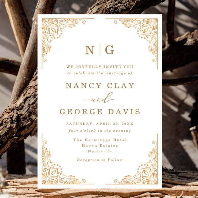 Invitation Romantique classique Monogramme or Ornate Mariage (Créateur téléchargé)