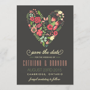 Invitation Romantique coeur floral Enregistrer la date Annonc
