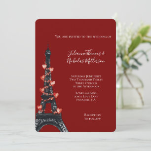 Invitation Romantique Coeurs rouges Mariage Tour Eiffel