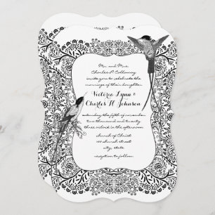 Invitation Romantique Colibri noir et blanc Motif