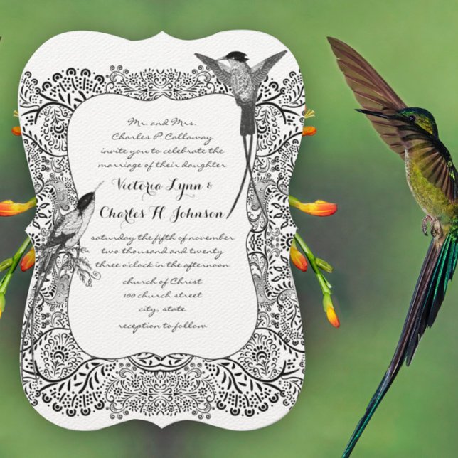 Invitation Romantique Colibri noir et blanc Motif (Créateur téléchargé)