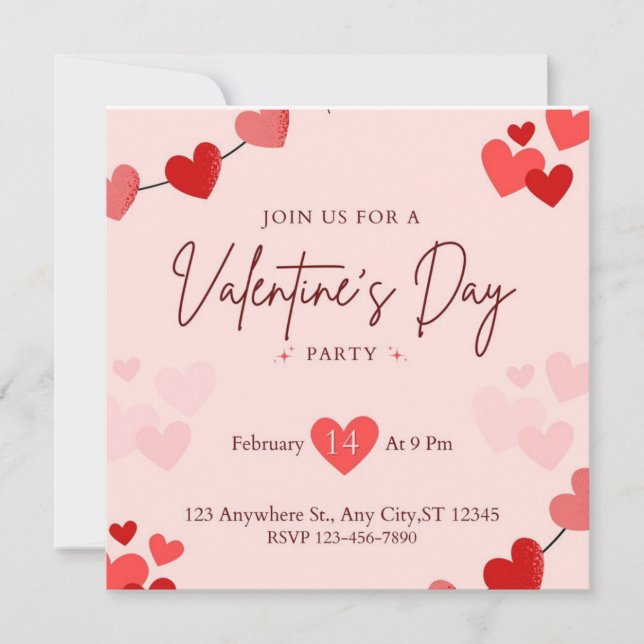 Invitation romantique de la Saint-Valentin au cœur (Devant)