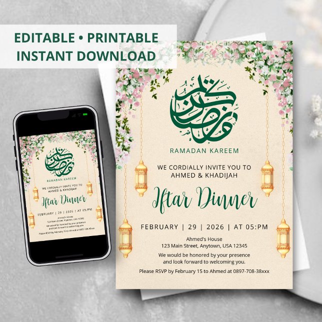 Invitation romantique de Ramadan Iftar à la guirla (Créateur téléchargé)