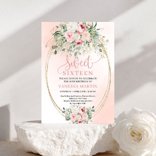 Invitation Romantique de Sweet Sixteen aux tons ro
