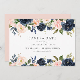 Invitation Romantique & douce Marine Blush Floral Enregistrer
