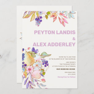 Invitation Romantique Dusty Blue Rose Fruit Floral Mariage