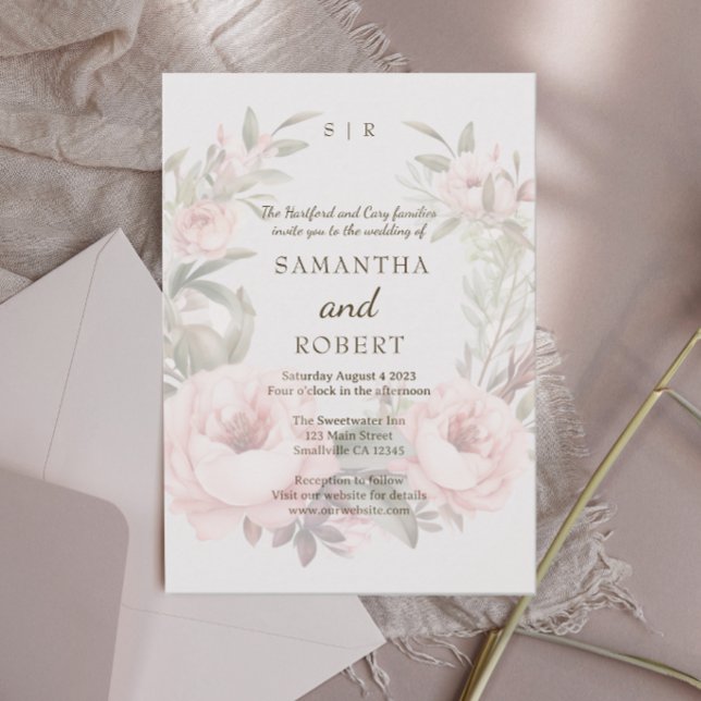 Invitation Romantique Dusty rose Faded FlorRose (Créateur téléchargé)