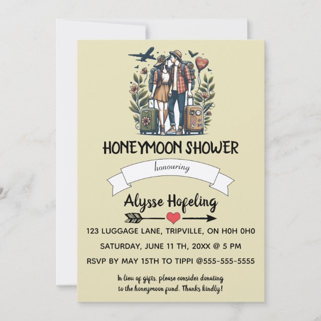 Invitation Romantique Editable Lune de miel (Devant)