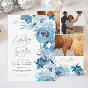 Invitation Romantique Elégant bleu Floral Mariage