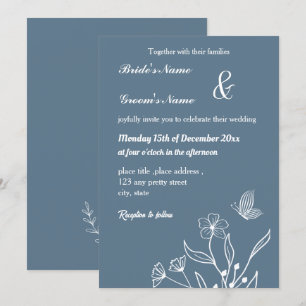 Invitation Romantique élégant bleu foncé mariage