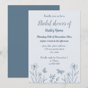 Invitation Romantique élégant bleu poussiéreux douche nuptial