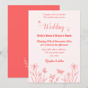 Invitation Romantique élégant corail rose mariage floral