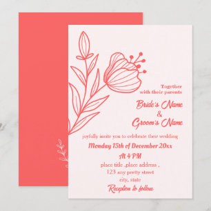 Invitation Romantique élégant corail rose mariage floral