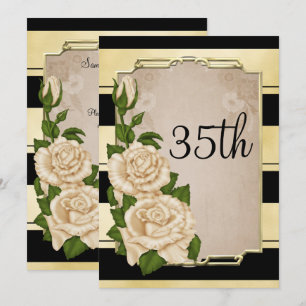Invitation Romantique Élégant Ivoire Rose Or encadré 35ème
