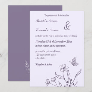Invitation Romantique élégant mariage floral mauve