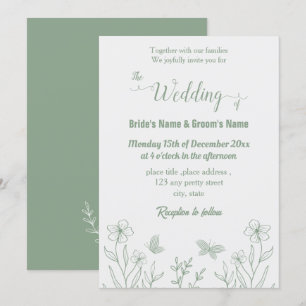 Invitation Romantique élégant mariage floral vert sauge