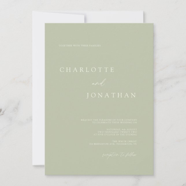 Invitation Romantique Élégant Mariage moderne Sage (Devant)