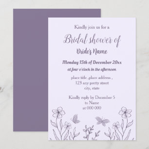 Invitation Romantique élégant mauve fleurie douche nuptiale