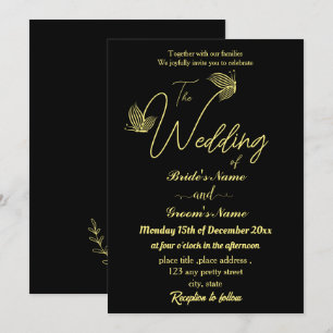 Invitation Romantique élégant papillons en or noir