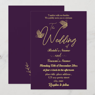 Invitation Romantique élégant papillons en or violet