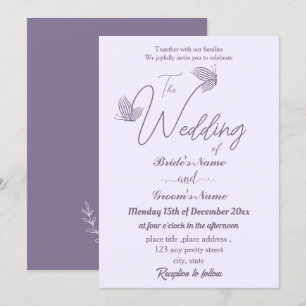 Invitation Romantique élégant papillons mauve mariage