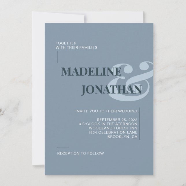 Invitation Romantique Elegant Plain Dusty Mariage (Devant)