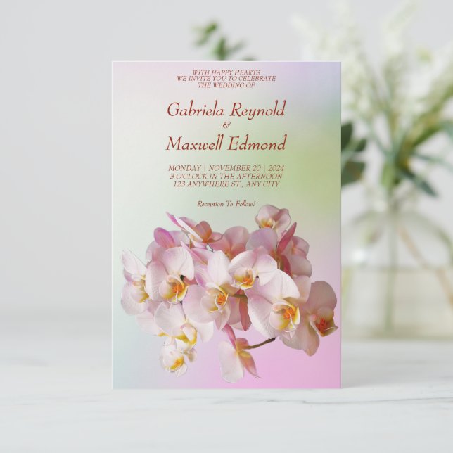 Invitation Romantique Élégant Rose blanc Orchidées Mariage (Debout devant)