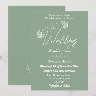 Invitation Romantique élégant sauge vert papillons mariage