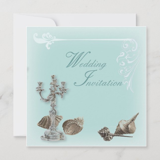 Invitation Romantique Elegant Seashell Beach Mariage Invitati (Devant)