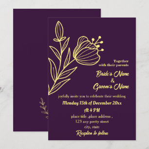 Invitation Romantique élégante fleur d'or violet