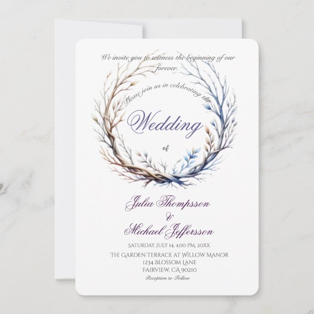Invitation Romantique et poétique Pastel Lilac Thème rustique (Devant)