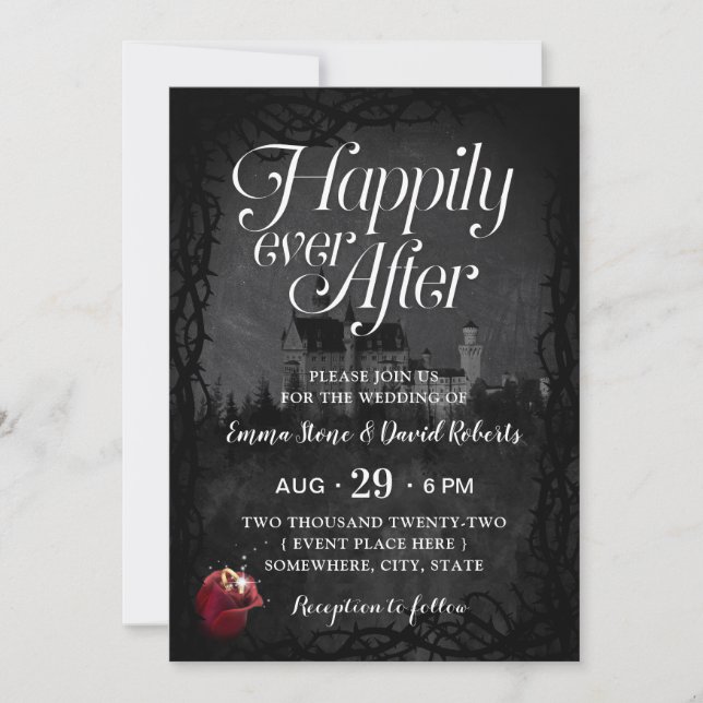 Invitation Romantique Fairytale Castle Rose Thorn Mariage (Devant)