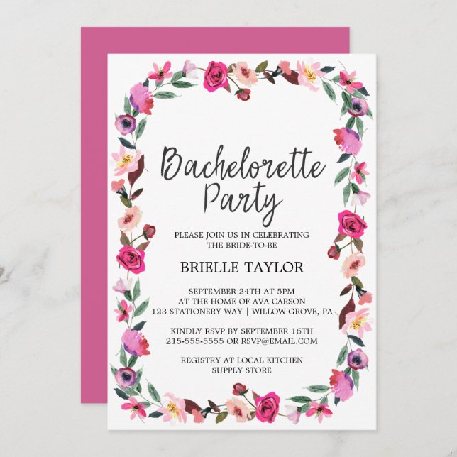 Invitation Romantique Fairytale Wreath Bachelorette (Devant / Derrière)