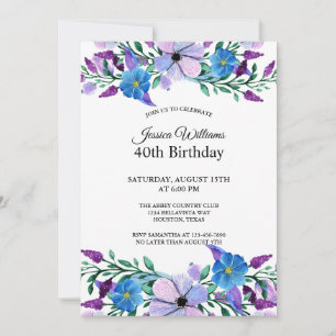 Invitation Romantique Feminine mixte floral 40e anniversaire