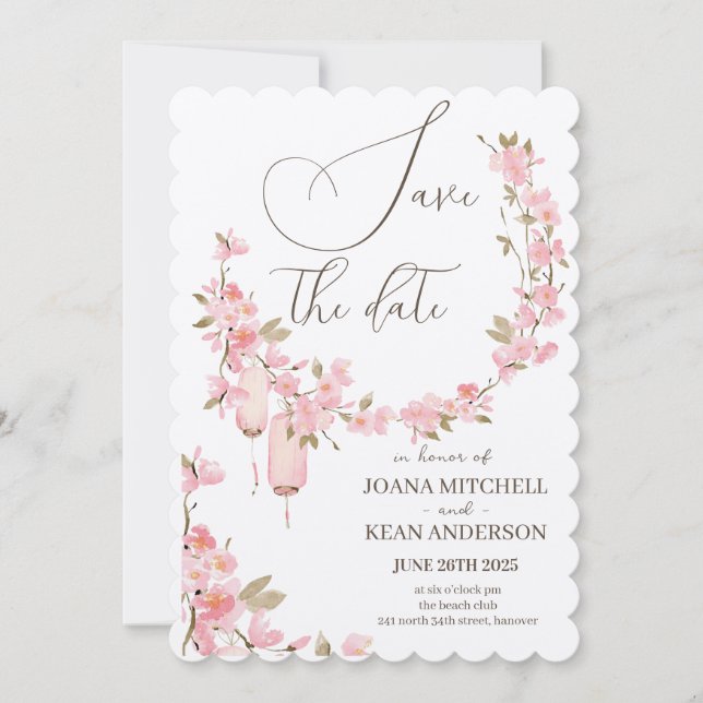 Invitation Romantique Fleur Rose Save the Date (Devant)