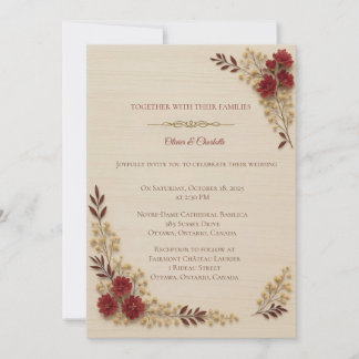 Invitation Romantique Fleurs Beige Faire-Part de M