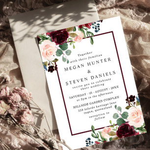 Invitation Romantique Fleurs de vin rouge Élégant mariage