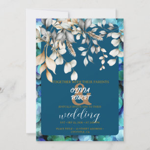 Invitation Romantique fleurs florales blanches et bleues douc