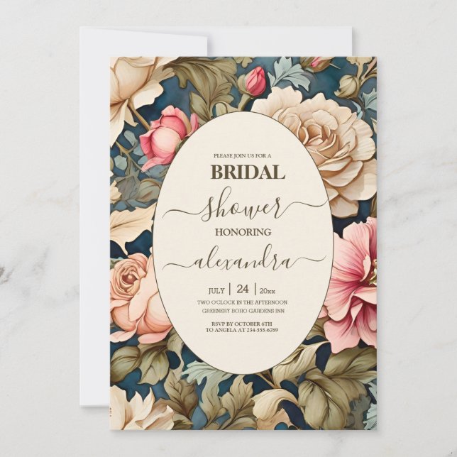 Invitation Romantique Fleurs rose doux nuptiale (Devant)