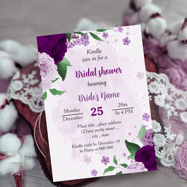 Invitation Romantique fleurs violettes verdure douche nuptial (Créateur téléchargé)