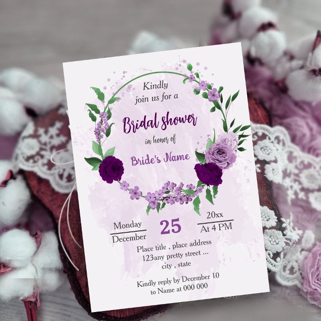 Invitation Romantique fleurs violettes verdure douche nuptial (Créateur téléchargé)