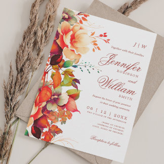 Invitation Romantique Floral Automne Mariage Élégant