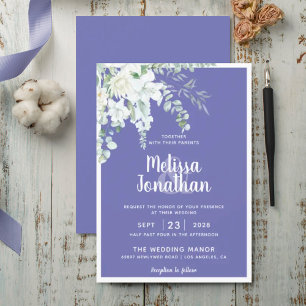 Invitation Romantique floral blanc doux fleur violet mariage