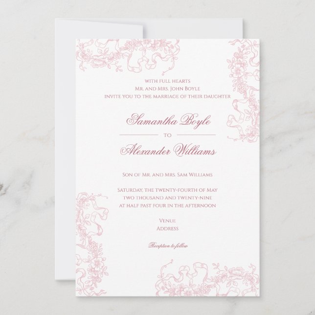 Invitation Romantique Floral Français Rococo Dusty Mariage Ro (Devant)