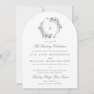 Invitation Romantique Floral Monogramme Mariage d'arc de cour
