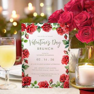Invitation Romantique Floral Saint Valentin Brunch Roses Roug