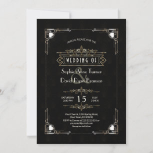 Invitation Romantique Gold Black Great Gatsby Art Déco Mariag