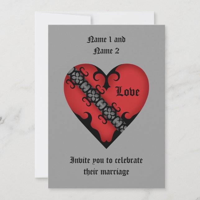 Invitation Romantique gothique médiéval coeur rouge mariage (Devant)
