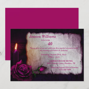 Invitation Romantique gothique Rose & bougie Anniversaire